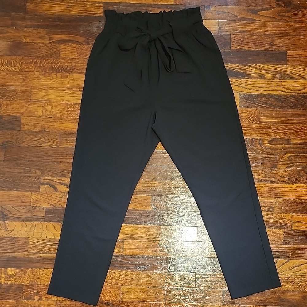 Grace Karin Black High-Waisted Trousers with Elastic Cinch Waistband